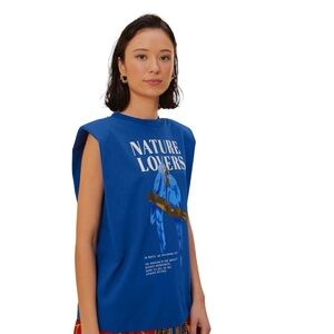 FARM RIO Blue Nature Lovers Organic Cotton Muscle T Shirt - Women’s Size Medium